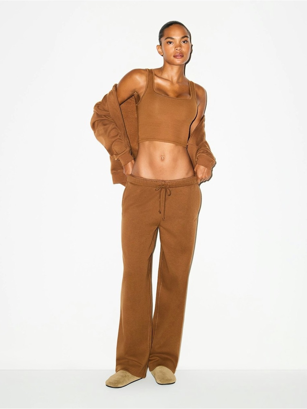 SKIMS COTTON FLEECE CLASSIC STRAIGHT LEG PANT IN BISON